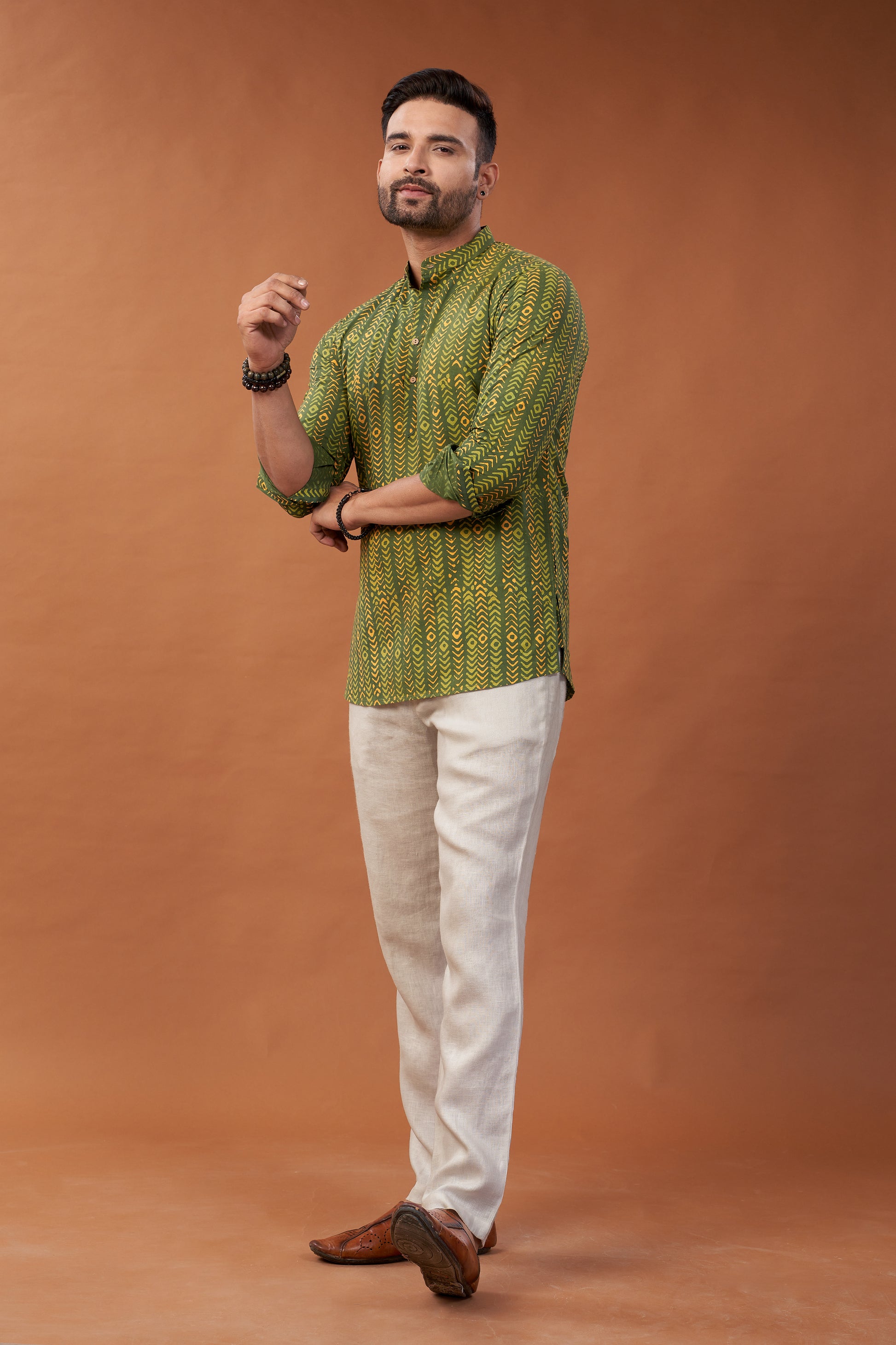 Ajrakh Green Kurta Shirt - Dedhia House