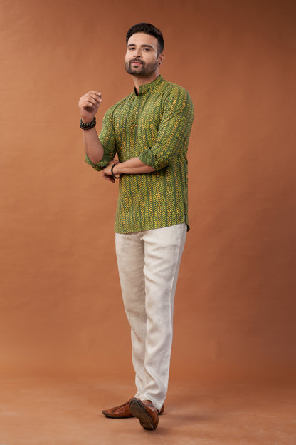 Ajrakh Green Kurta Shirt - Dedhia House