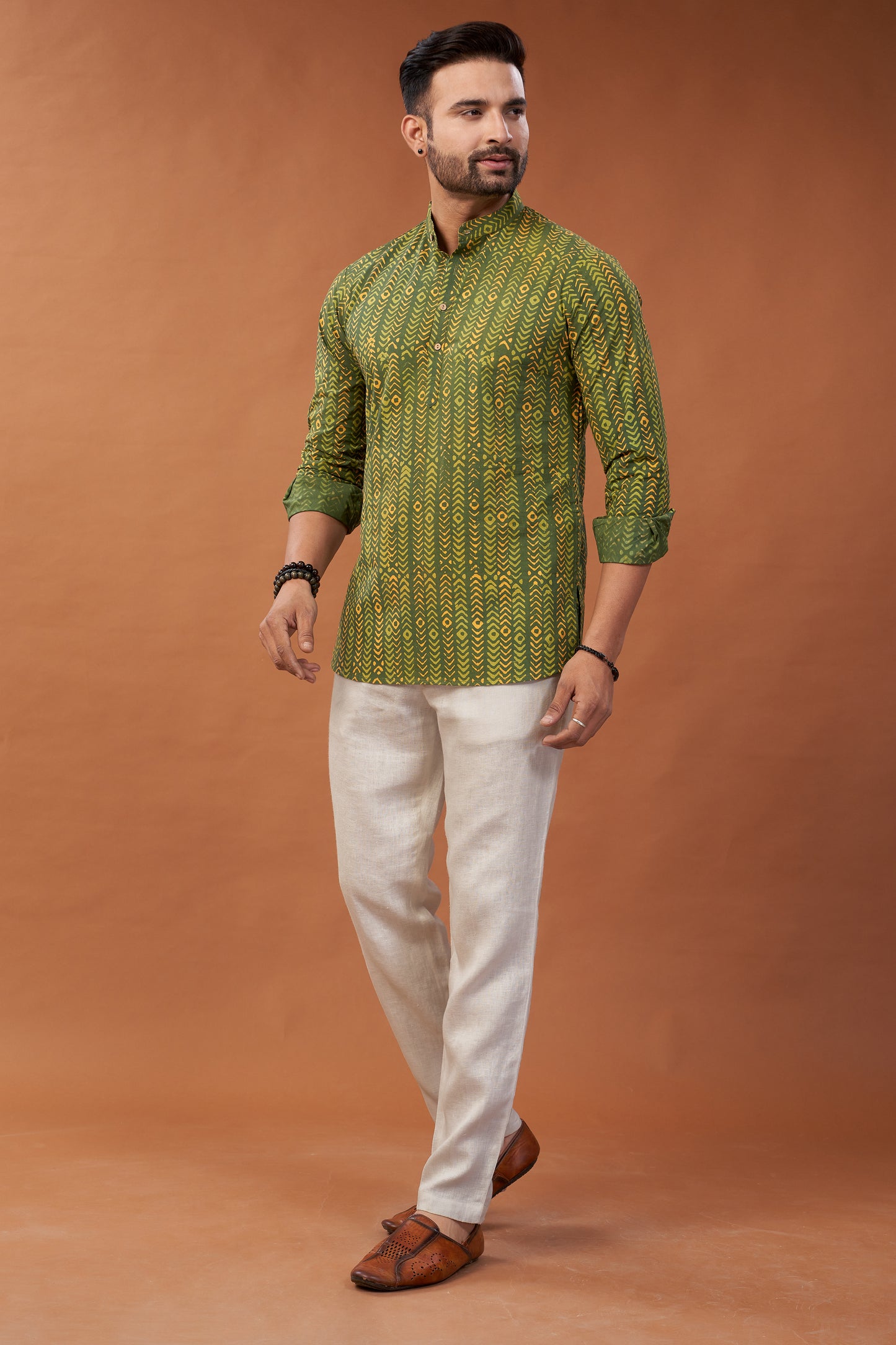 Ajrakh Green Kurta Shirt - Dedhia House