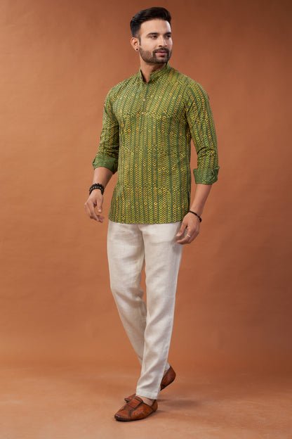 Ajrakh Green Kurta Shirt - Dedhia House