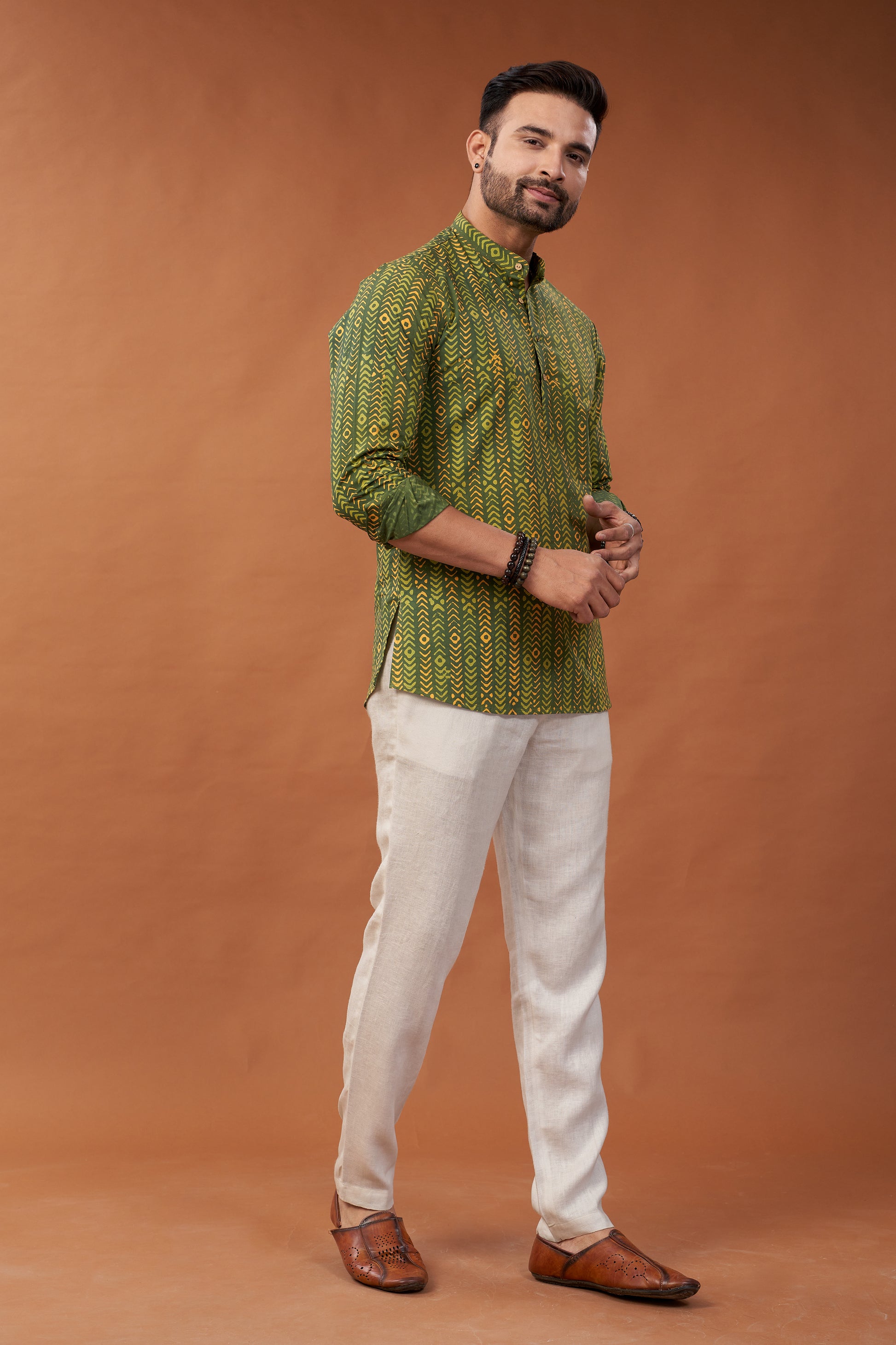 Ajrakh Green Kurta Shirt - Dedhia House