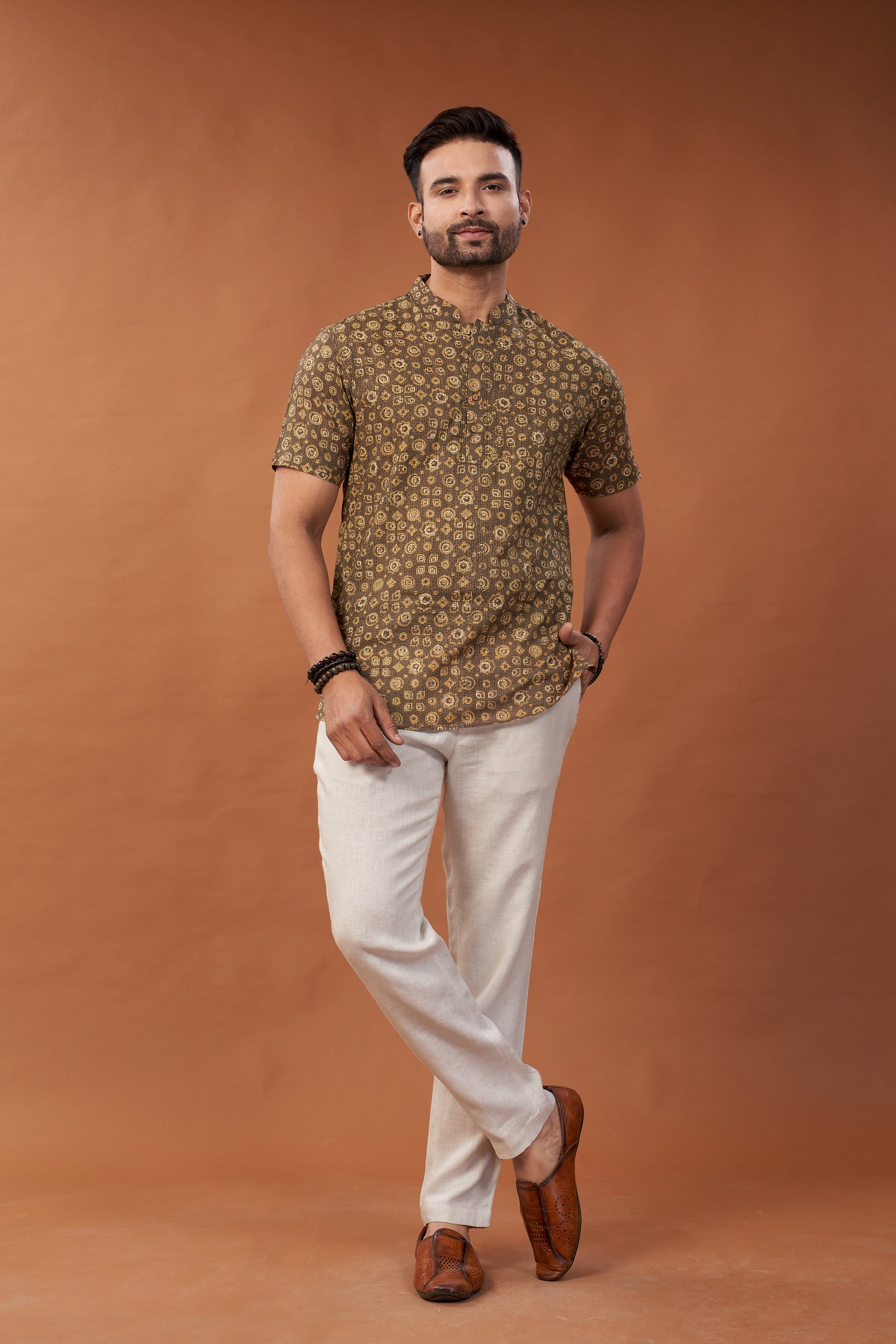 Ajrakh Brown Kurta T-Shirt - Dedhia House