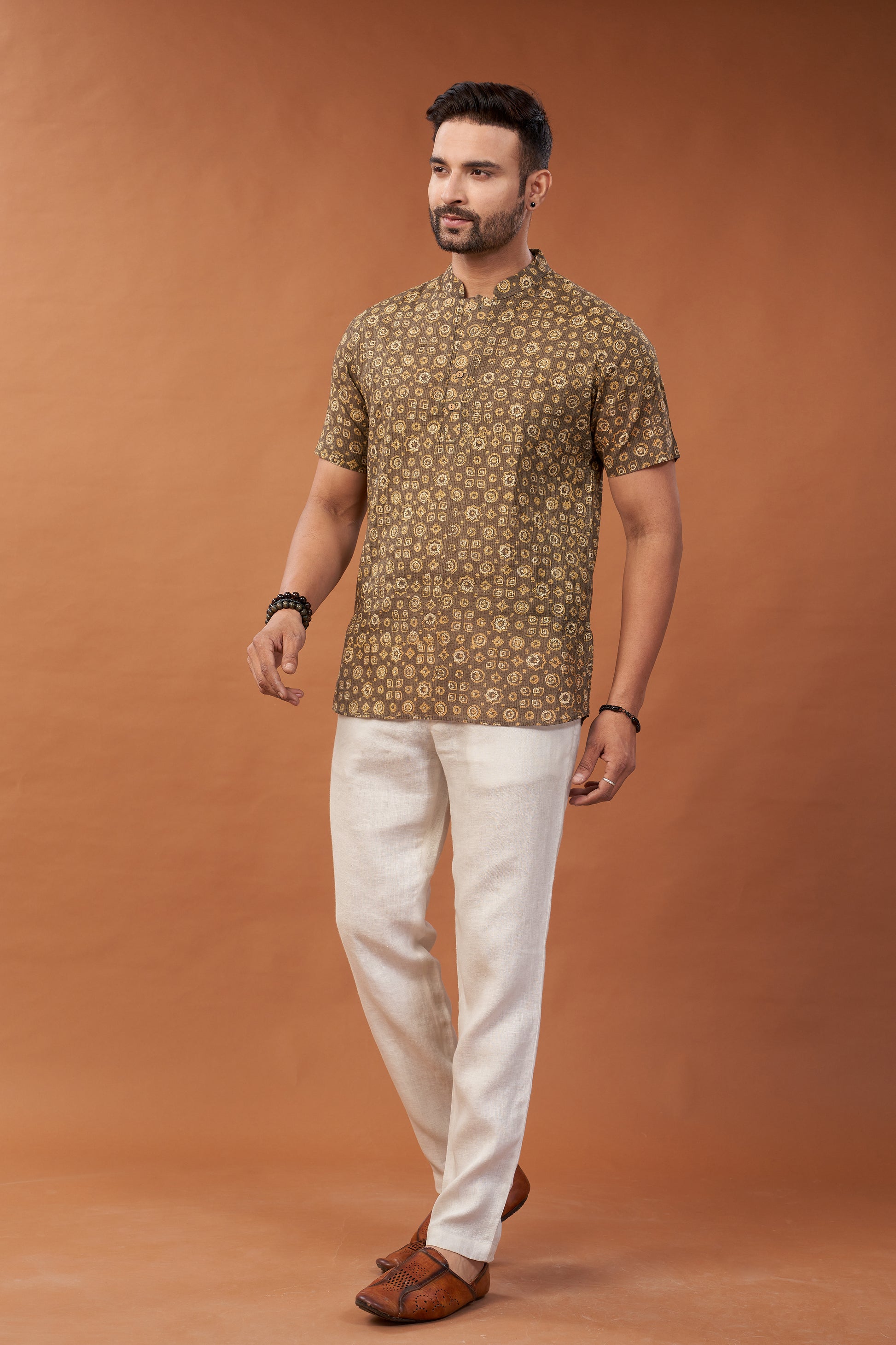 Ajrakh Brown Kurta T-Shirt - Dedhia House