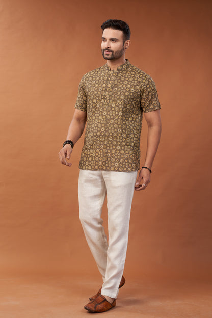 Ajrakh Brown Kurta T-Shirt - Dedhia House
