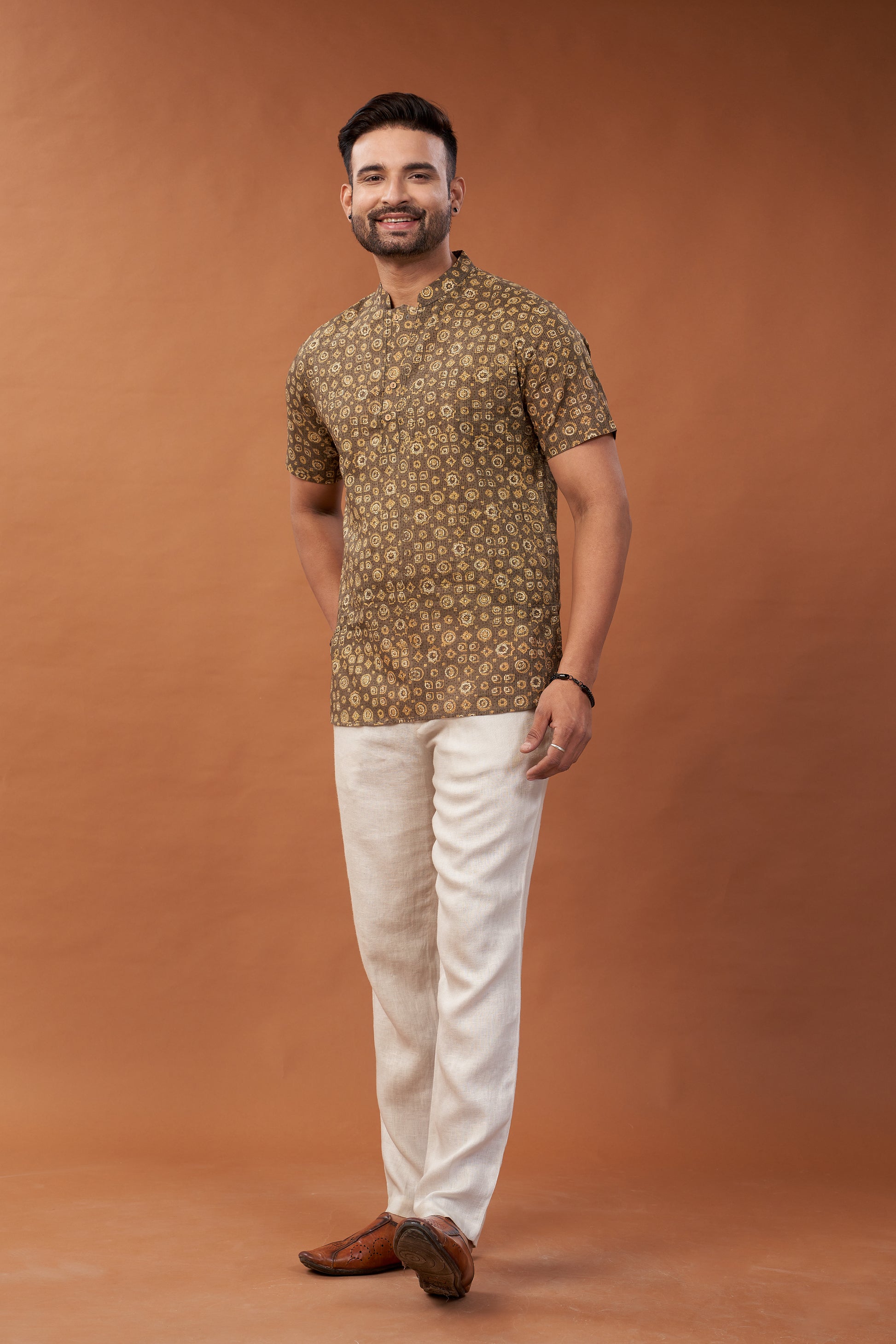 Ajrakh Brown Kurta T-Shirt - Dedhia House