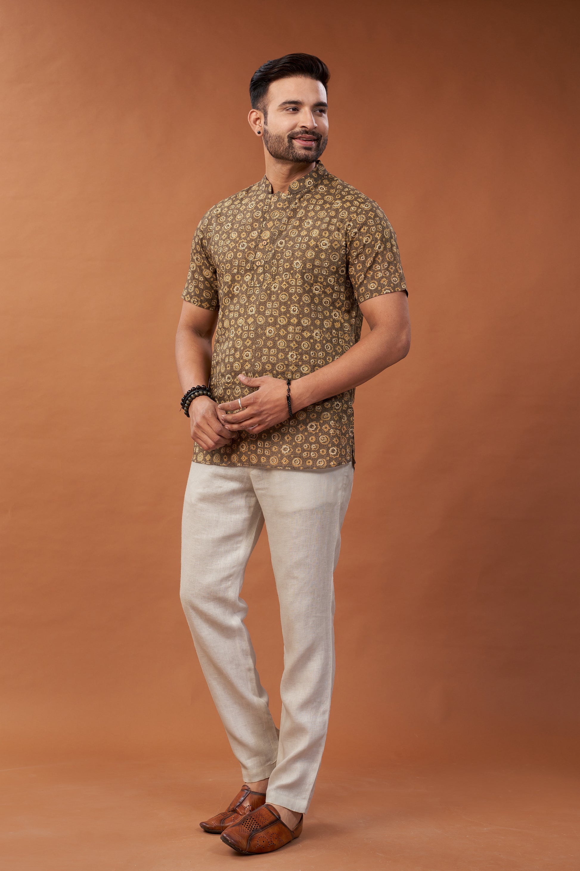 Ajrakh Brown Kurta T-Shirt - Dedhia House