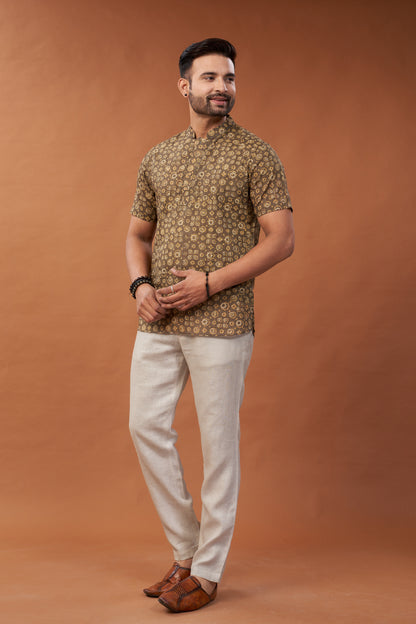Ajrakh Brown Kurta T-Shirt - Dedhia House