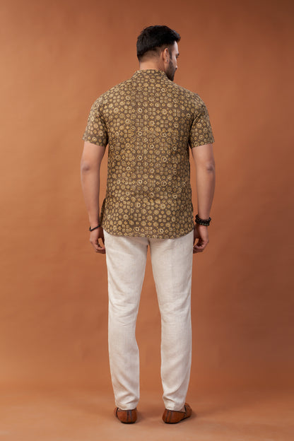 Ajrakh Brown Kurta T-Shirt - Dedhia House