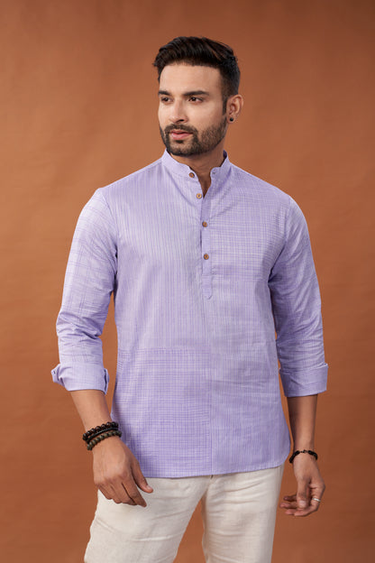 Short Block Printed Lavender Kurta Shirt - Dedhia House