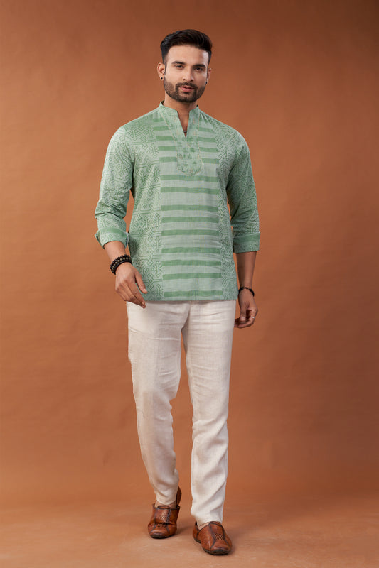 Short Block Printed Green Kurta - Dedhia House