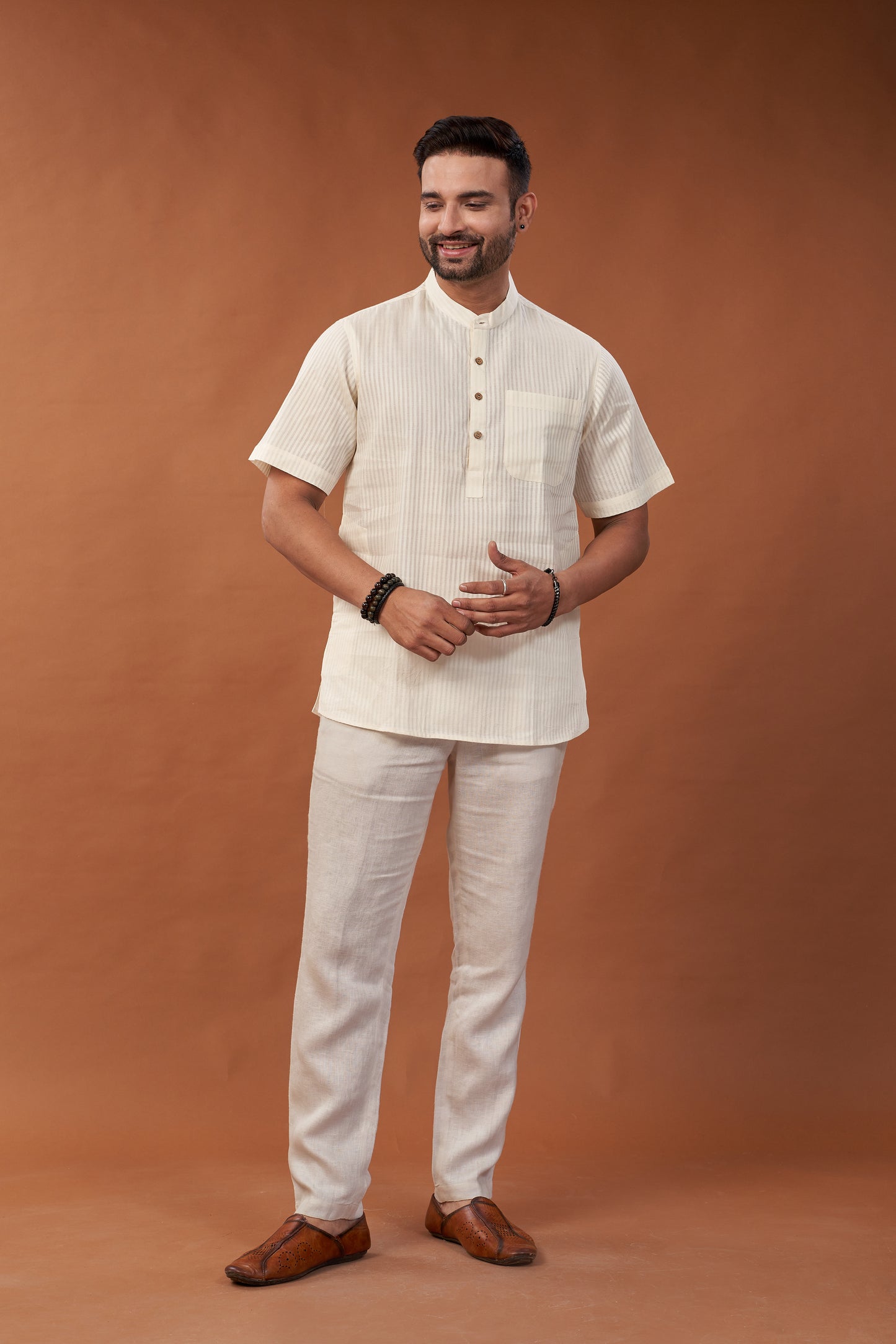 Cotton Off White Short Kurta T-Shirt - Dedhia House