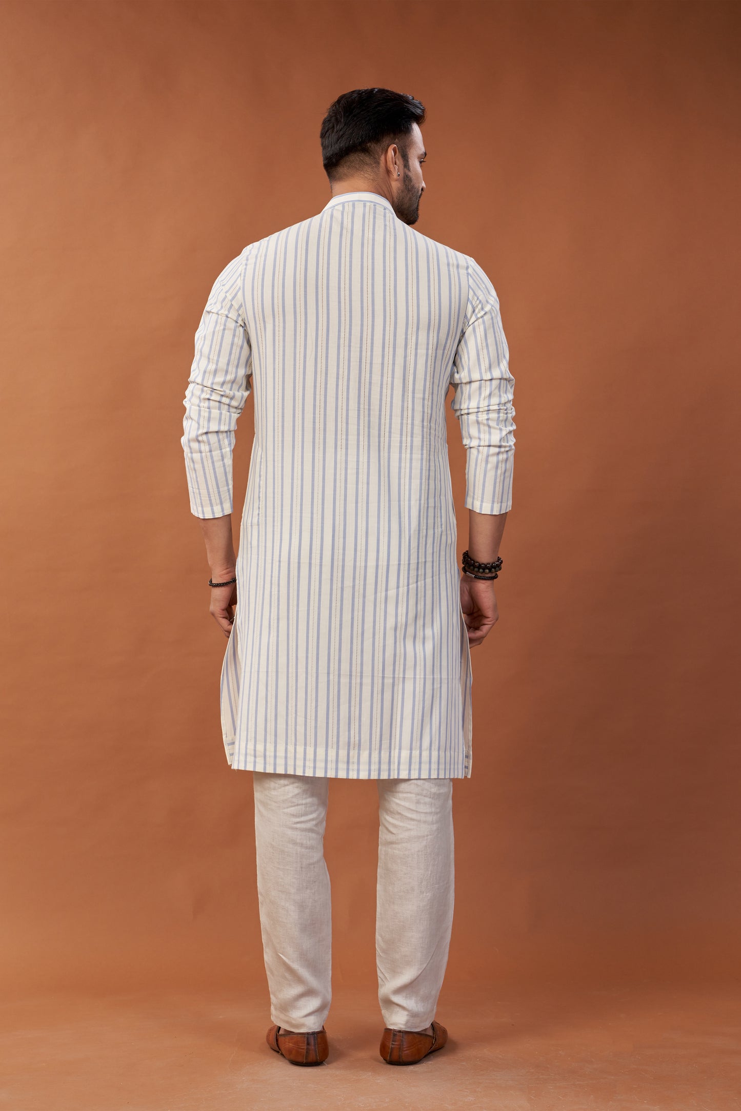 Cotton Blue Stripes Long Kurta - Dedhia House