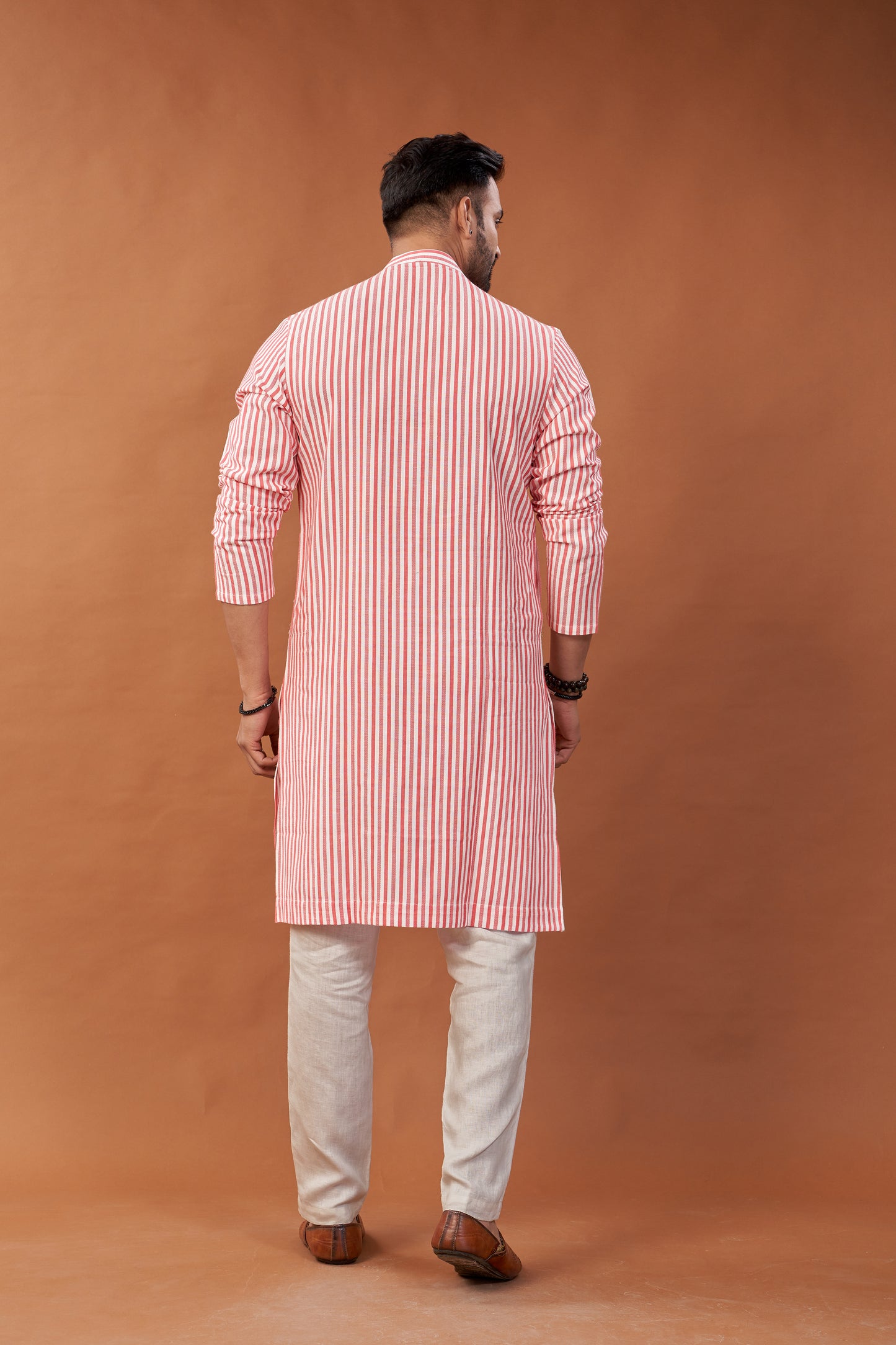 Cotton Red Stripes Long Kurta - Dedhia House
