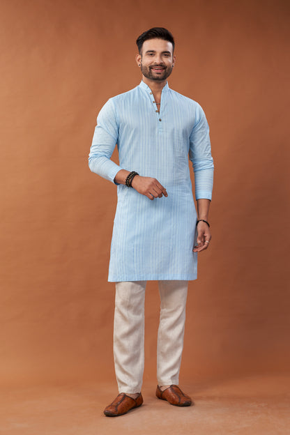 Cotton Blue Long Kurta - Dedhia House