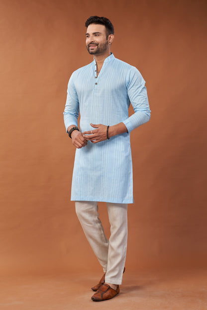 Cotton Blue Long Kurta - Dedhia House