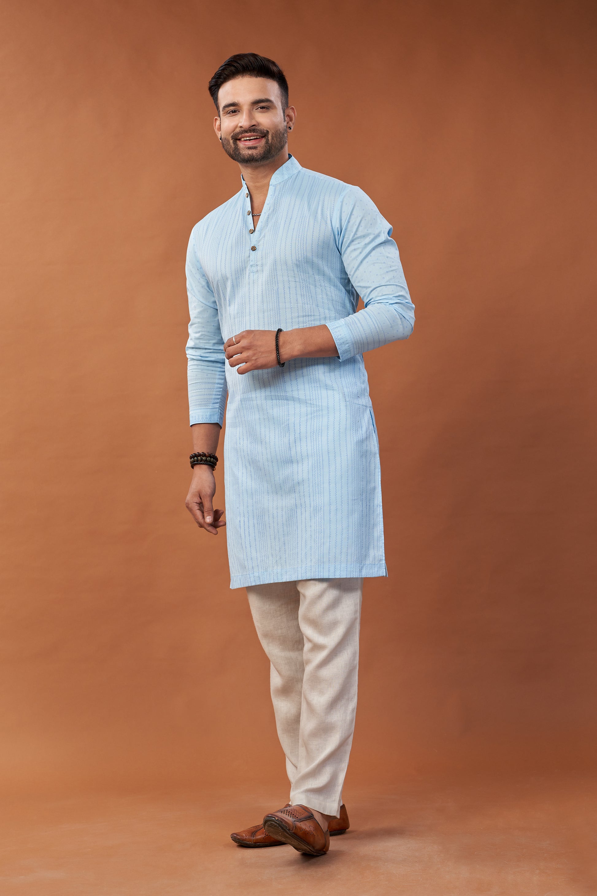 Cotton Blue Long Kurta - Dedhia House