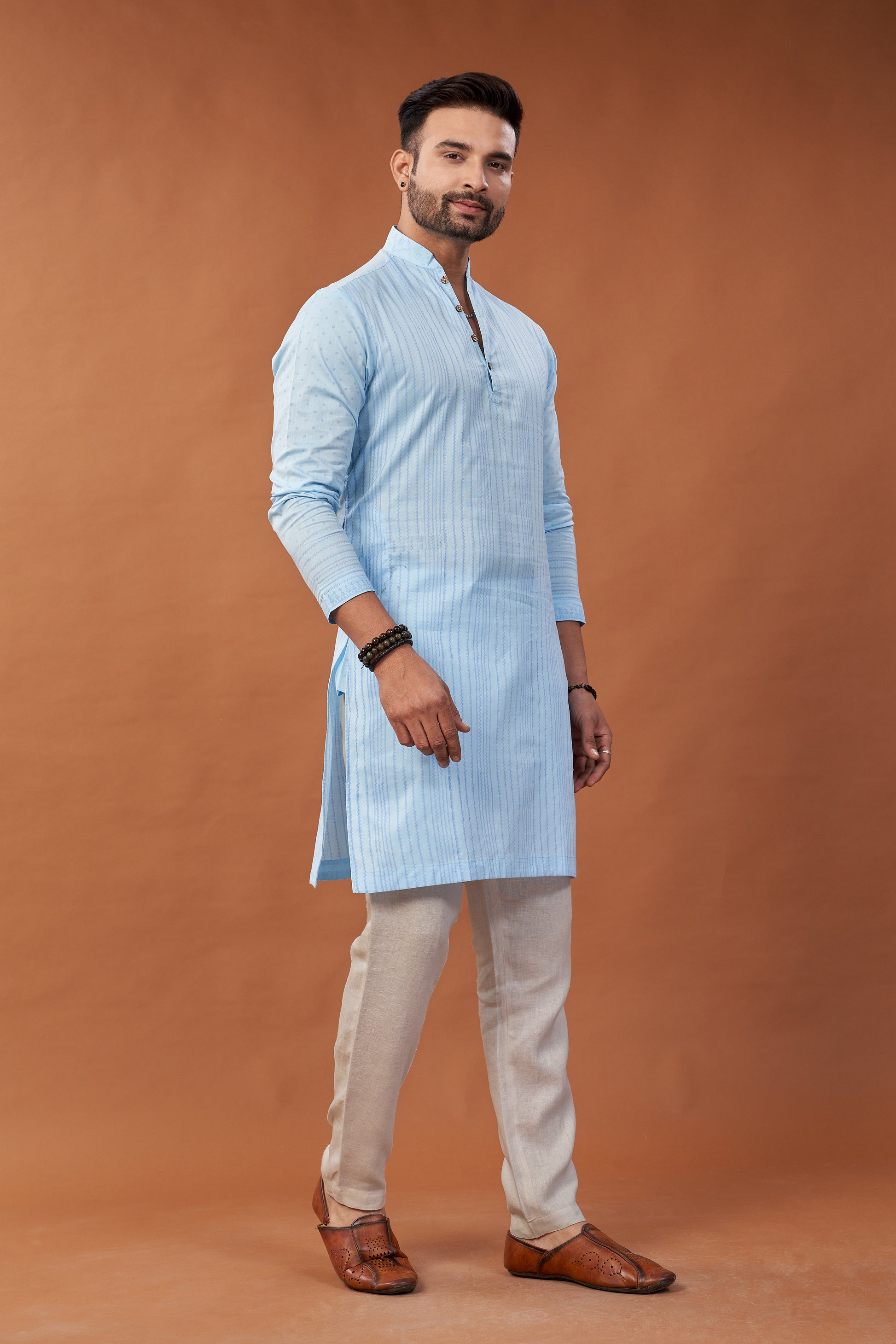Cotton Blue Long Kurta - Dedhia House