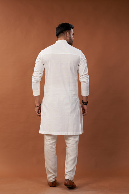 Cotton White Long Kurta - Dedhia House