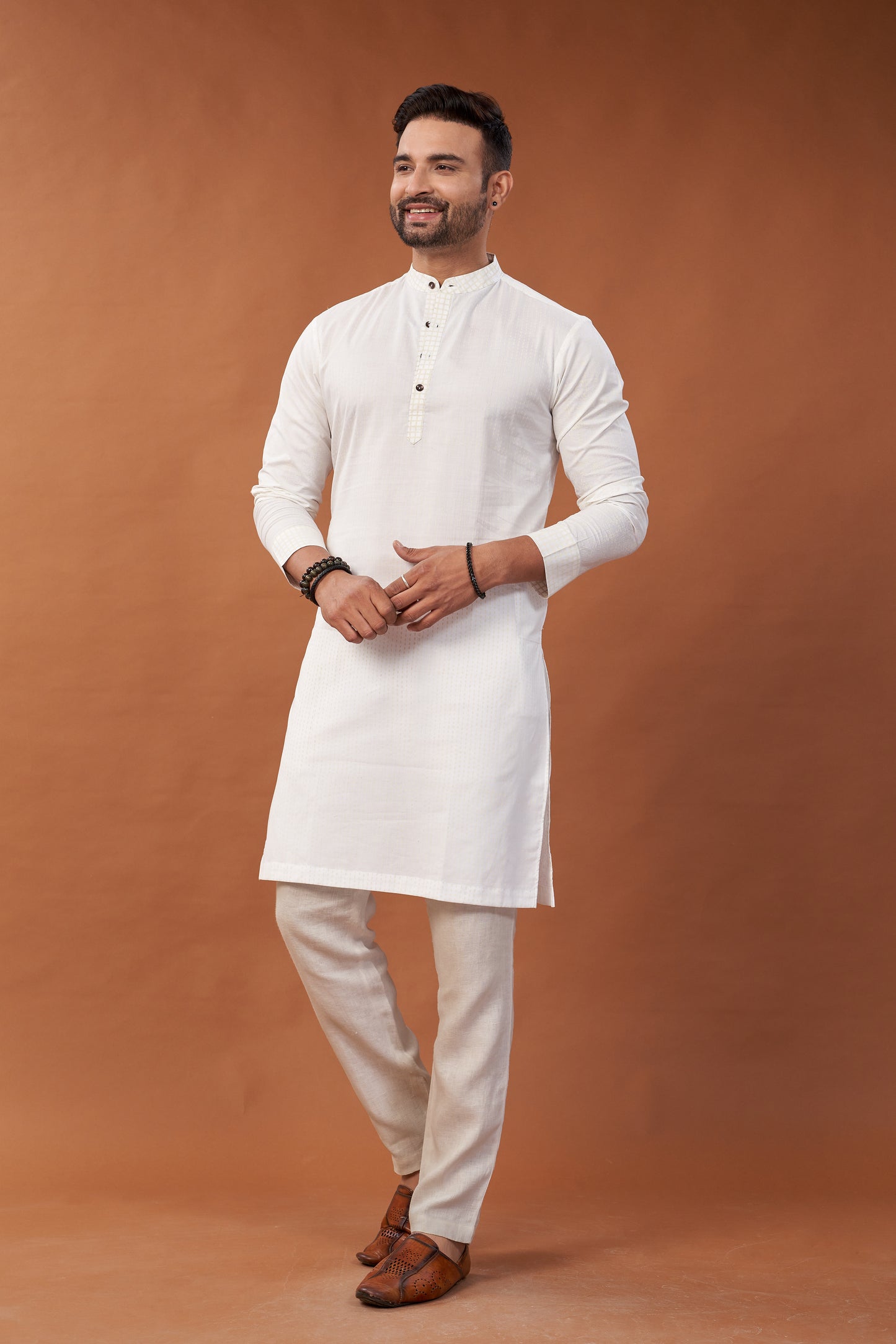 Cotton White Long Kurta - Dedhia House