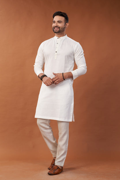 Cotton White Long Kurta - Dedhia House
