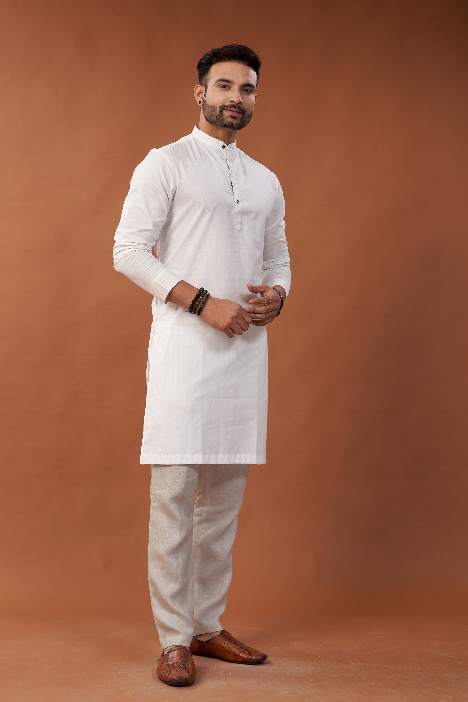 Cotton White Long Kurta - Dedhia House