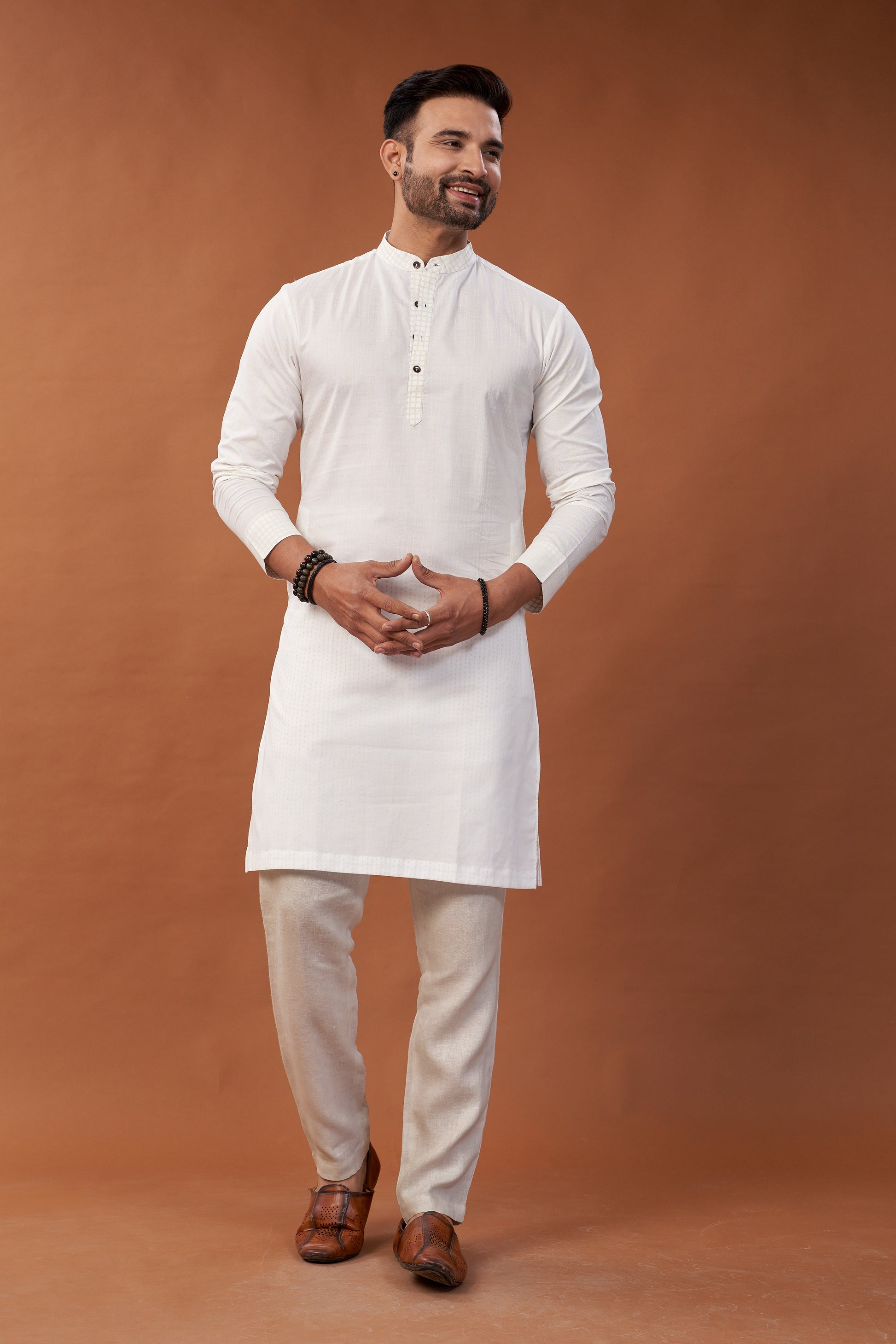 Cotton White Long Kurta - Dedhia House