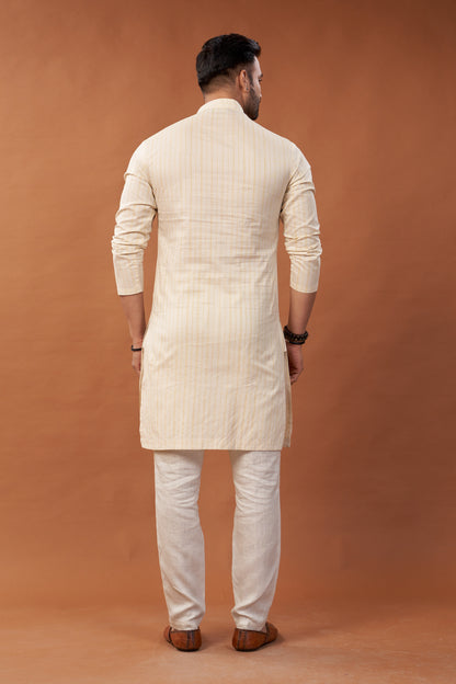 Long Cream Kurta With Embroidary - Dedhia House