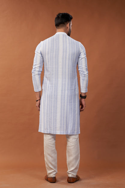 Cotton Blue Stripes Long Kurta - Dedhia House