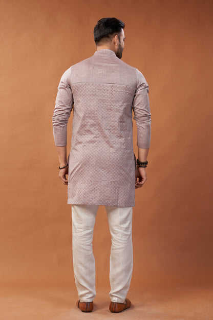 Long Block Printed Brown Kurta - Dedhia House