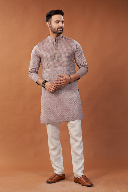 Long Block Printed Brown Kurta - Dedhia House