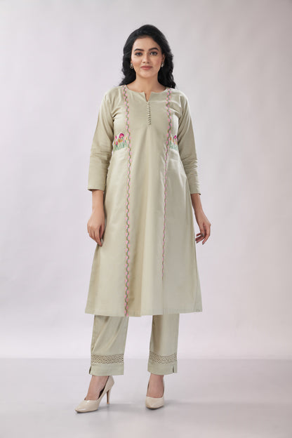Cotton co-ord set with hand embroidery - Dedhia House