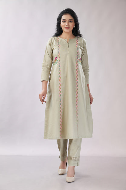 Cotton co-ord set with hand embroidery - Dedhia House
