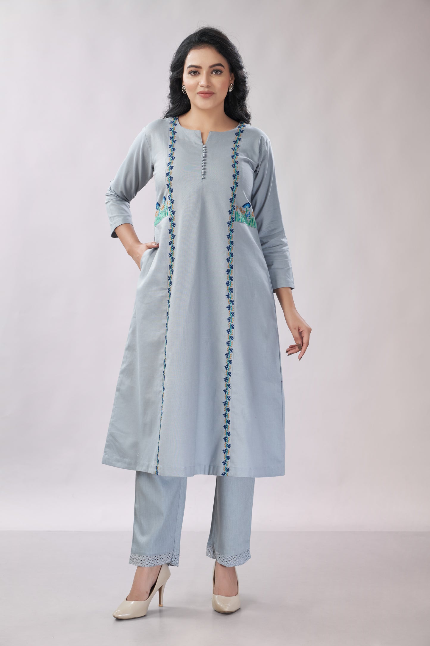 Cotton co-ord set with hand embroidery - Dedhia House