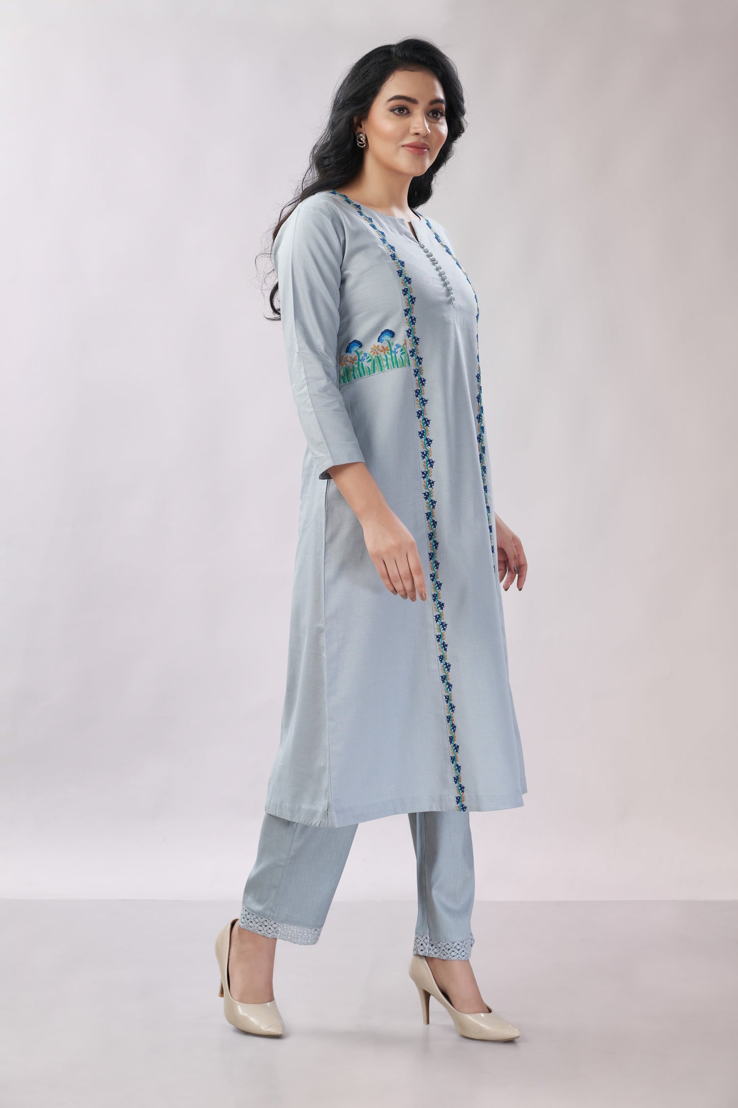 Cotton co-ord set with hand embroidery - Dedhia House