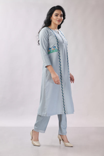 Cotton co-ord set with hand embroidery - Dedhia House