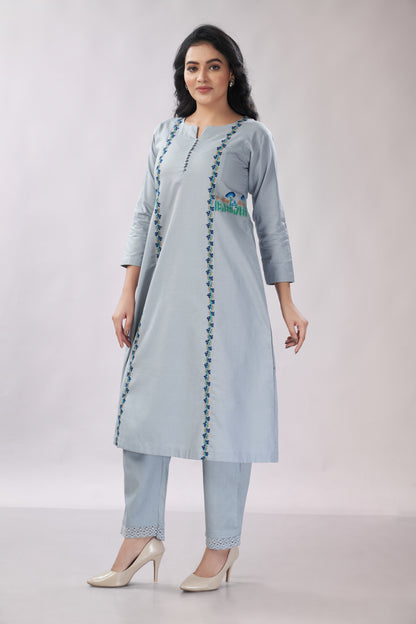 Cotton co-ord set with hand embroidery - Dedhia House