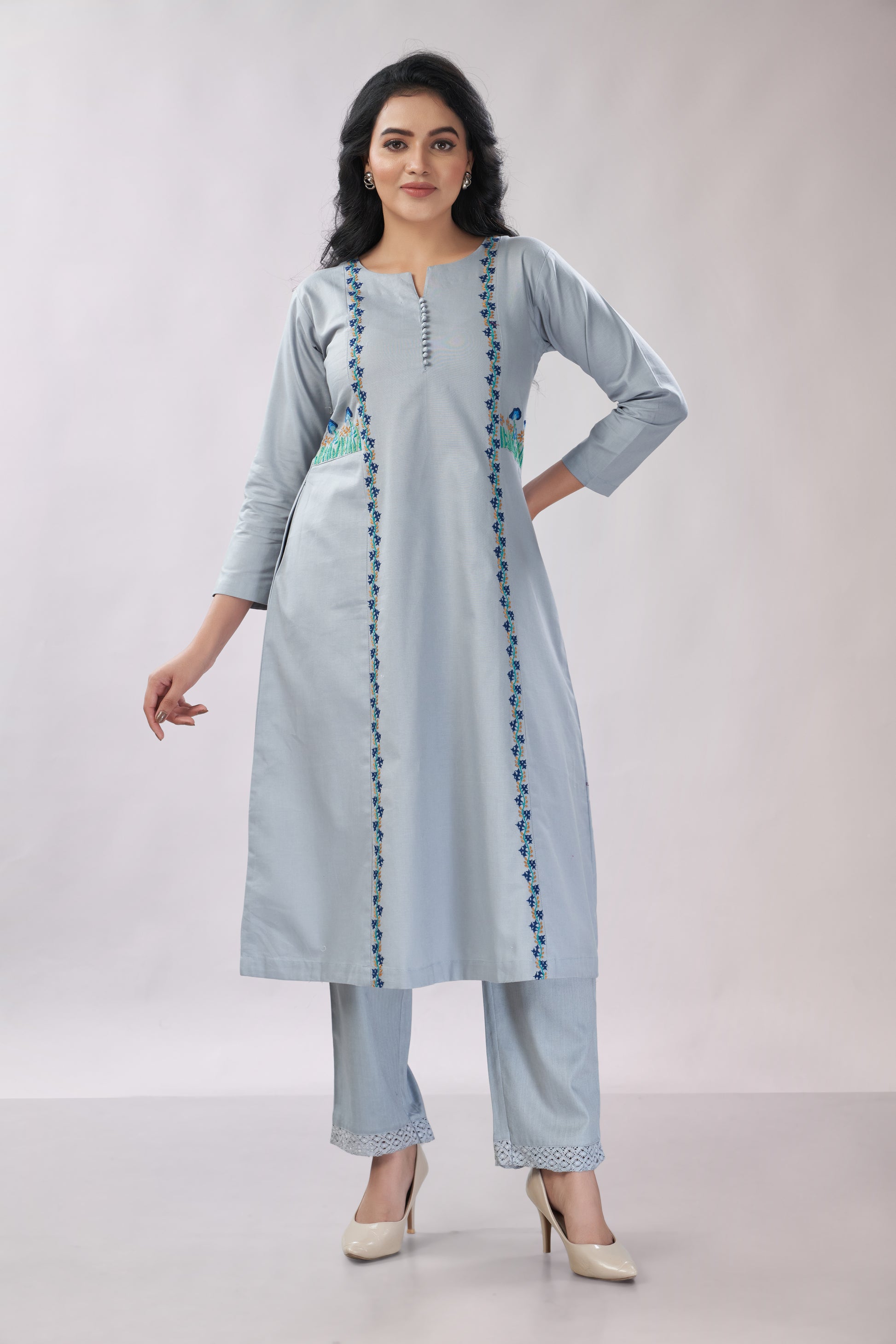 Cotton co-ord set with hand embroidery - Dedhia House