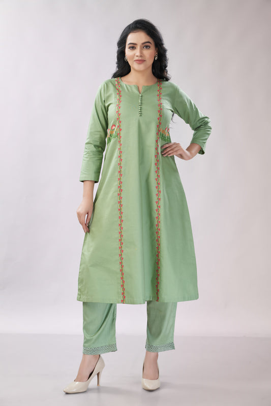 Cotton co-ord set with hand embroidery - Dedhia House