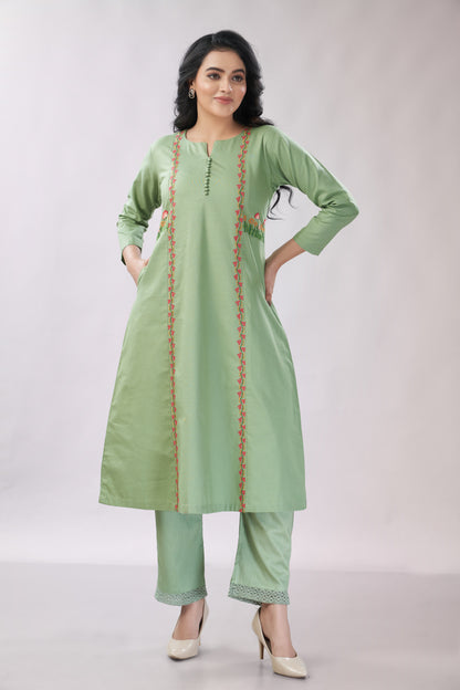 Cotton co-ord set with hand embroidery - Dedhia House