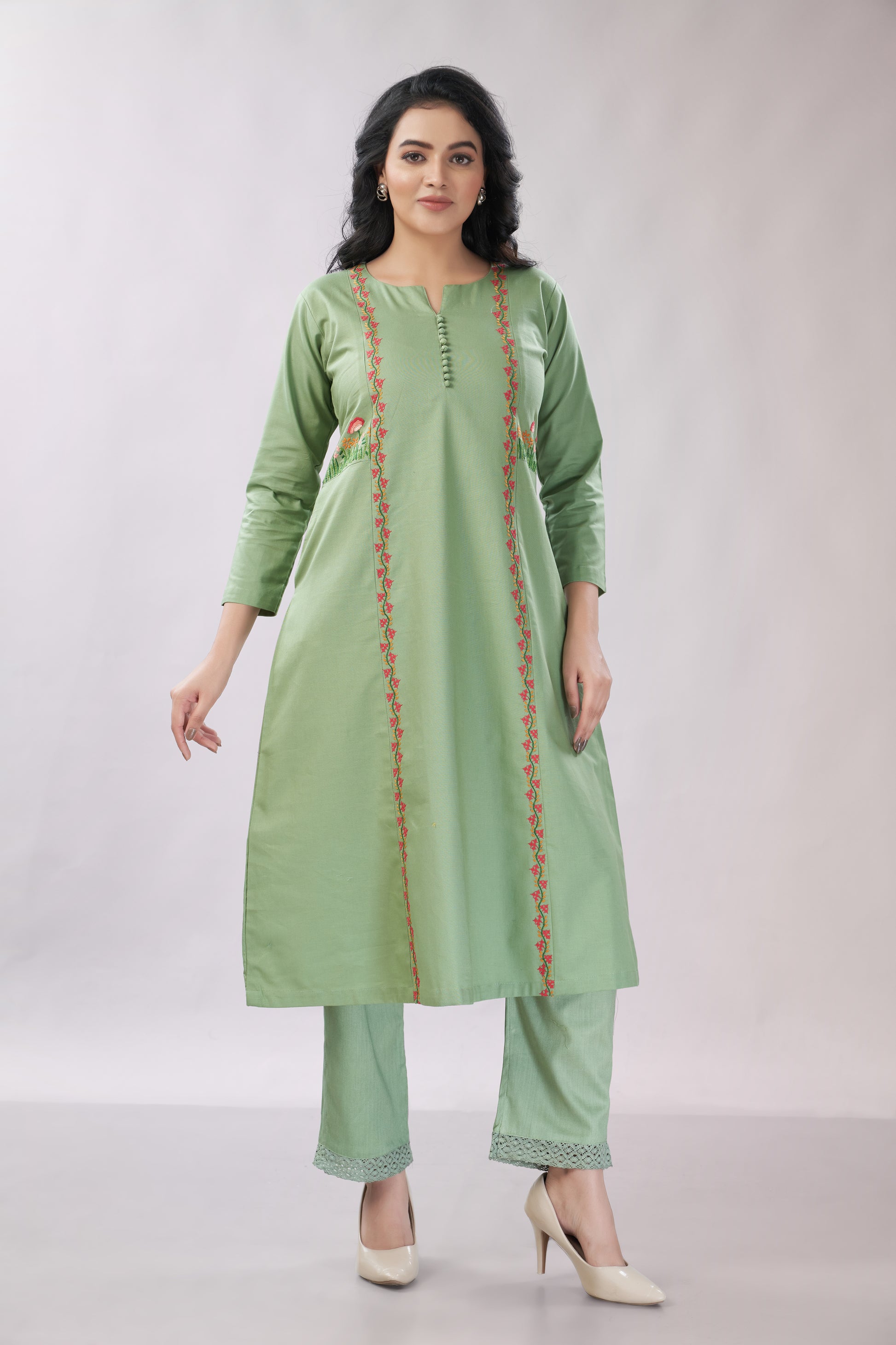 Cotton co-ord set with hand embroidery - Dedhia House
