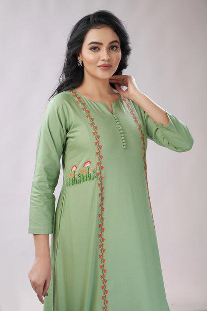Cotton co-ord set with hand embroidery - Dedhia House
