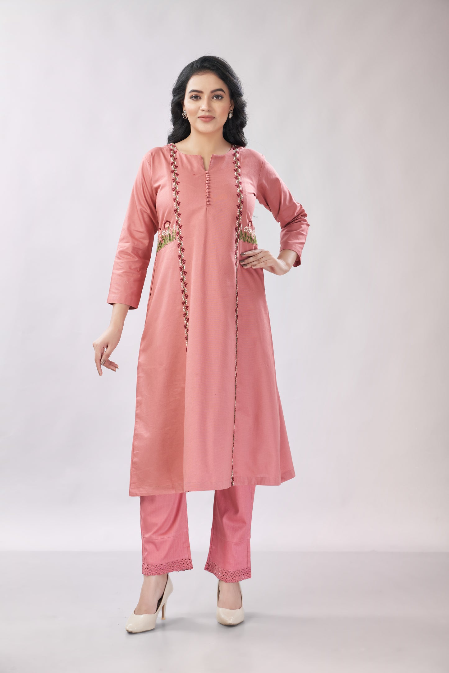 Cotton co-ord set with hand embroidery - Dedhia House