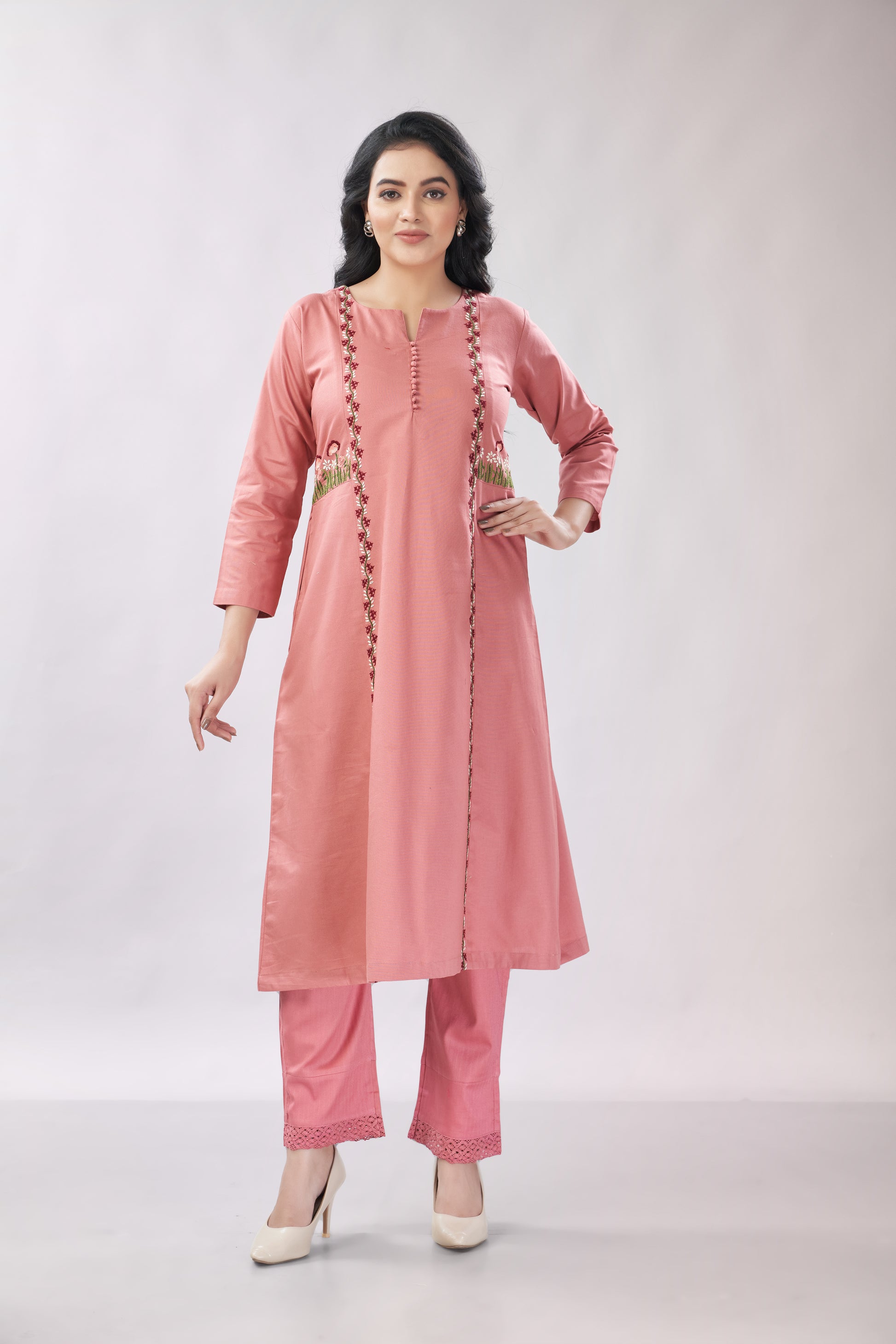 Cotton co-ord set with hand embroidery - Dedhia House