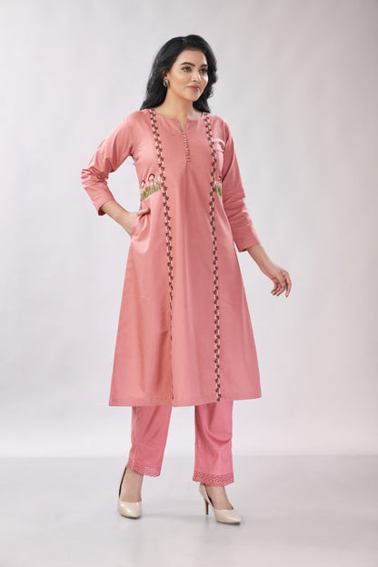 Cotton co-ord set with hand embroidery - Dedhia House