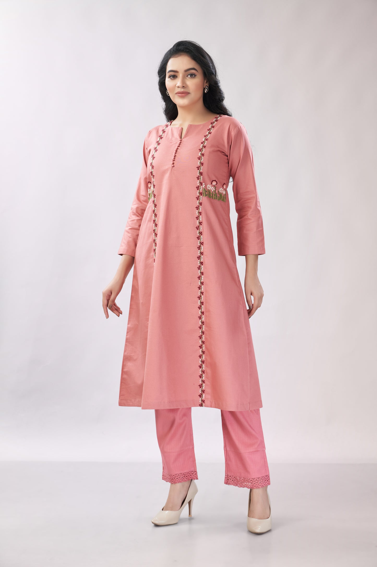 Cotton co-ord set with hand embroidery - Dedhia House