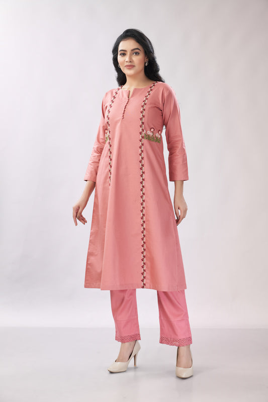 Cotton co-ord set with hand embroidery - Dedhia House