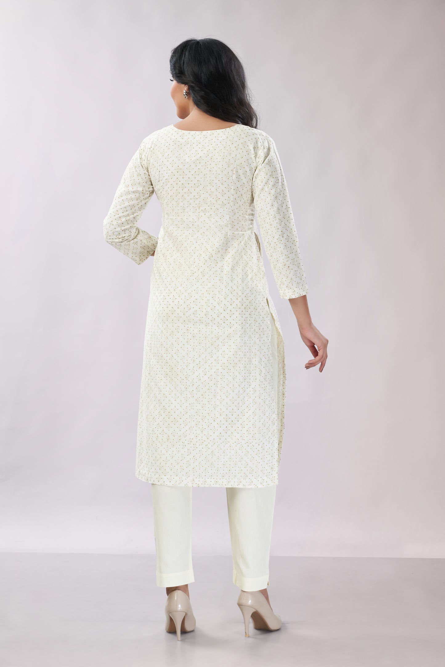 A-line Hand Embroidered Block Printed Cotton Kurti - Dedhia House