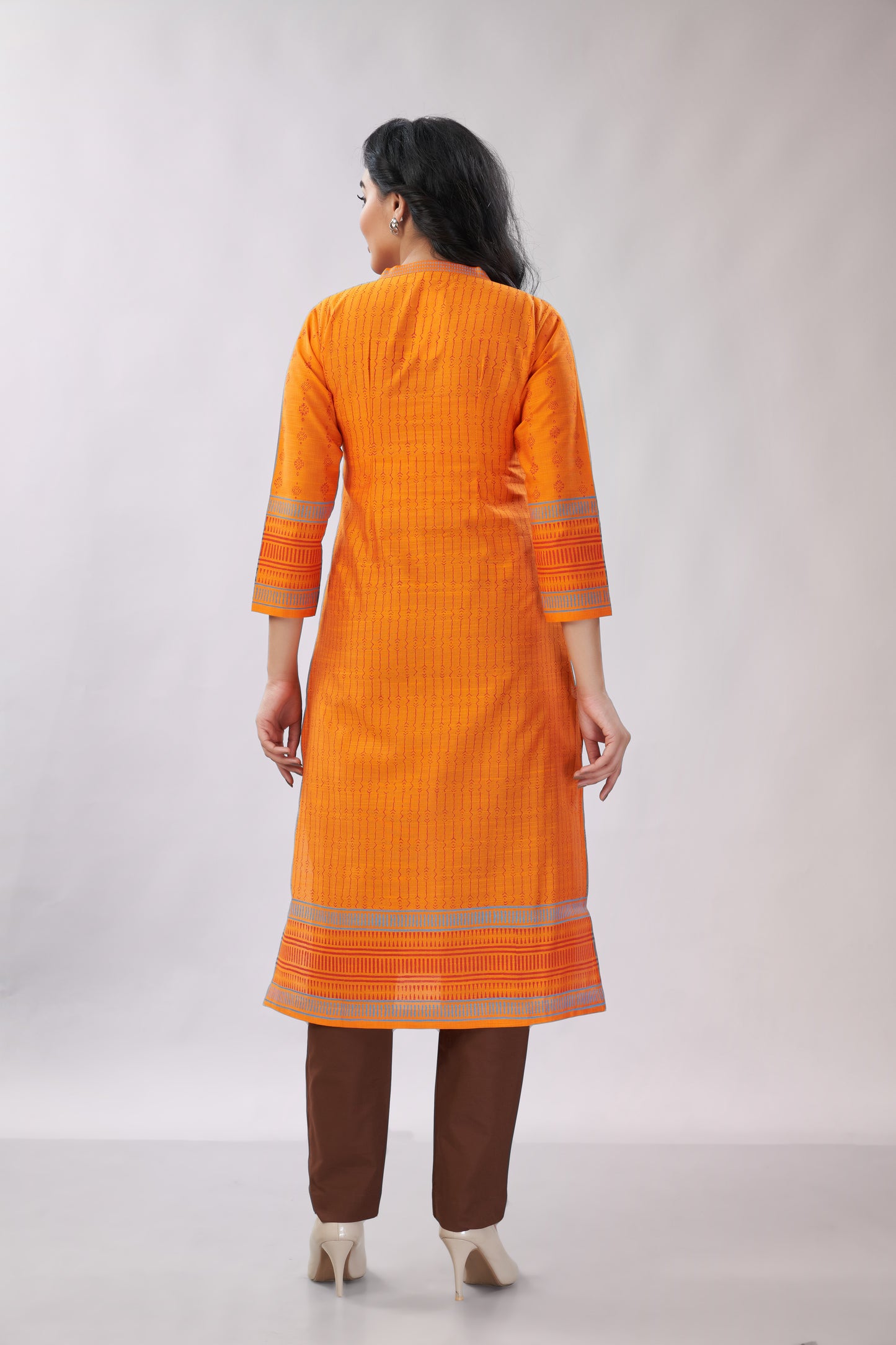 A-line Multi-Printed Zari Detailing Silk Kurti - Dedhia House