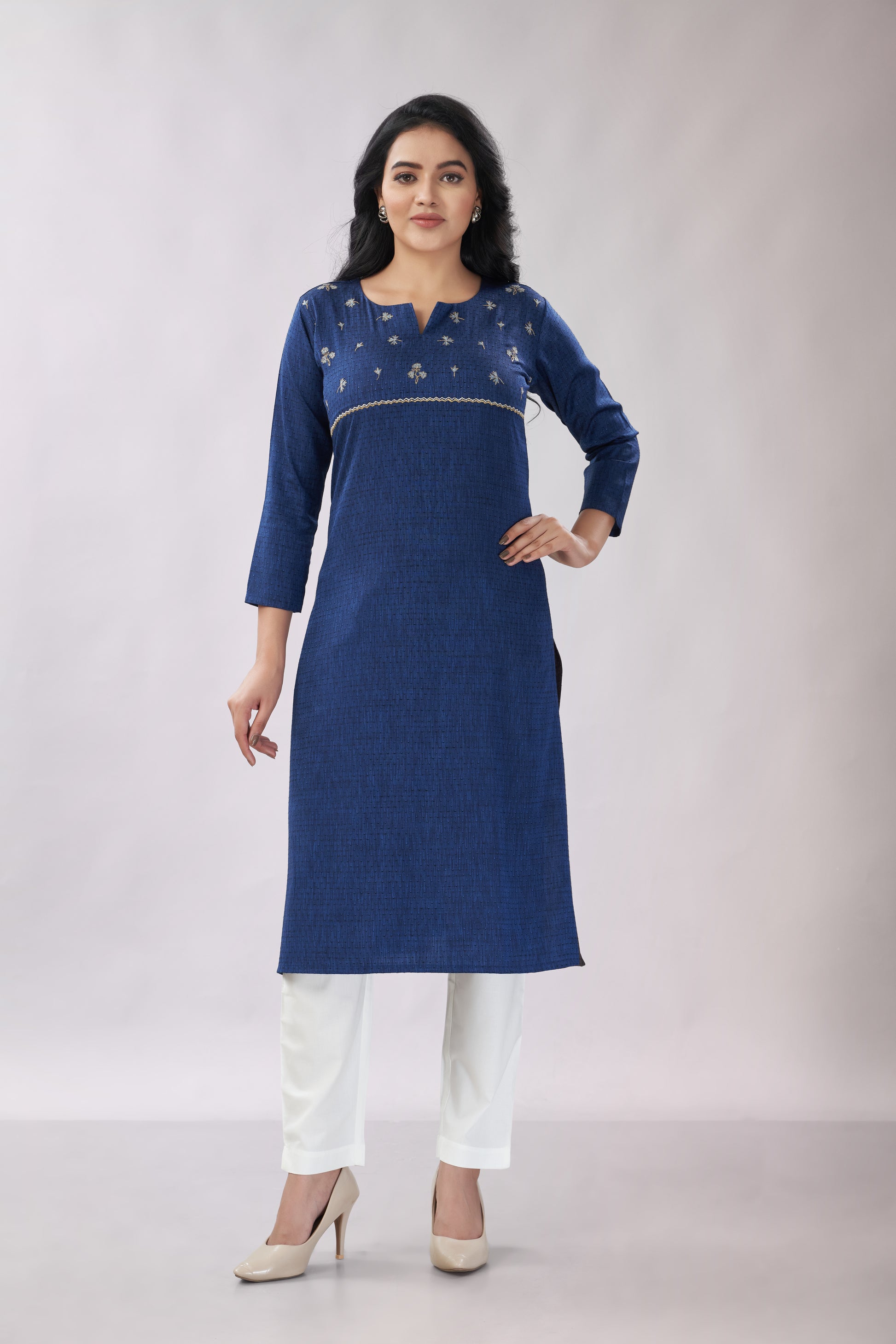 A-line Embroidered Kurti - Dedhia House