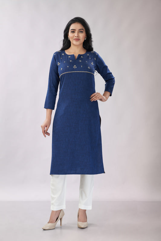 A-line Embroidered Kurti - Dedhia House